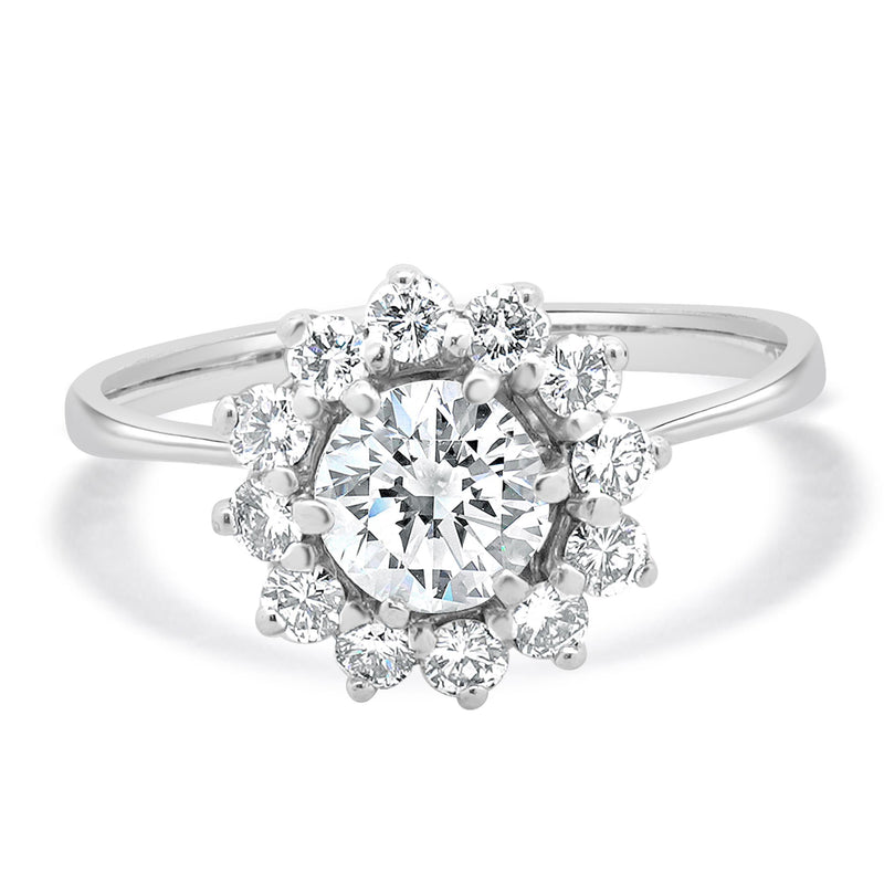 14 Karat White Gold Round Diamond Engagement Ring With Halo