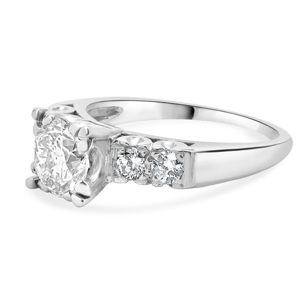 14 Karat White Gold Vintage Round Brilliant Cut Diamond Engagement Ring