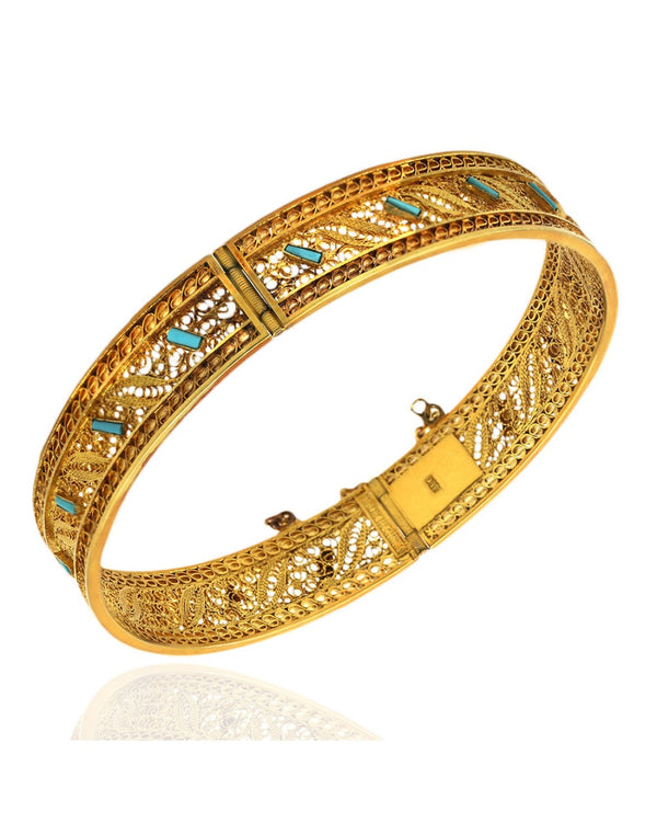 Vintage Filigree Bangle with Turquoise Stations