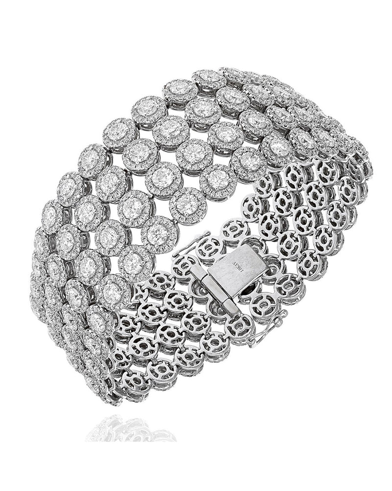 4 Row Round Brilliant Diamond Halo Bracelet