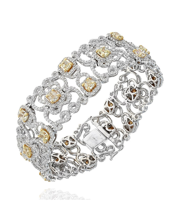 Fancy Yellow and White Diamond Pave Maze Motif Bracelet