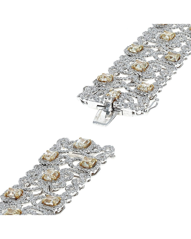 Fancy Yellow and White Diamond Pave Maze Motif Bracelet