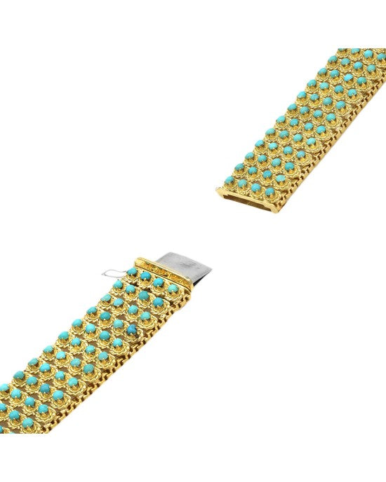 4 Row Turquoise Beaded Bracelet in Gold