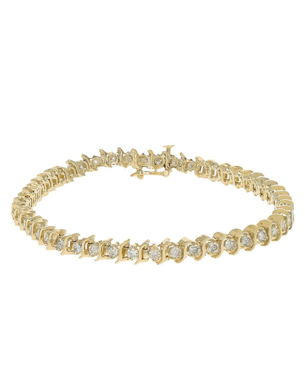 Diamond S Link Inline Bracelet in Yellow Gold