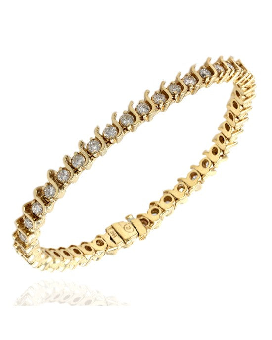 Alternating Diamond S Curve Link Inline Bracelet in Yellow Gold