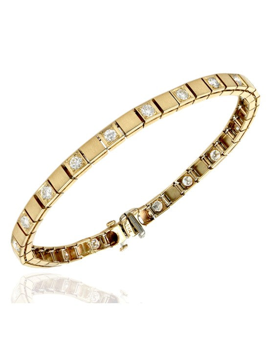 Alternating Diamond Square Link Inline Bracelet in Yellow Gold