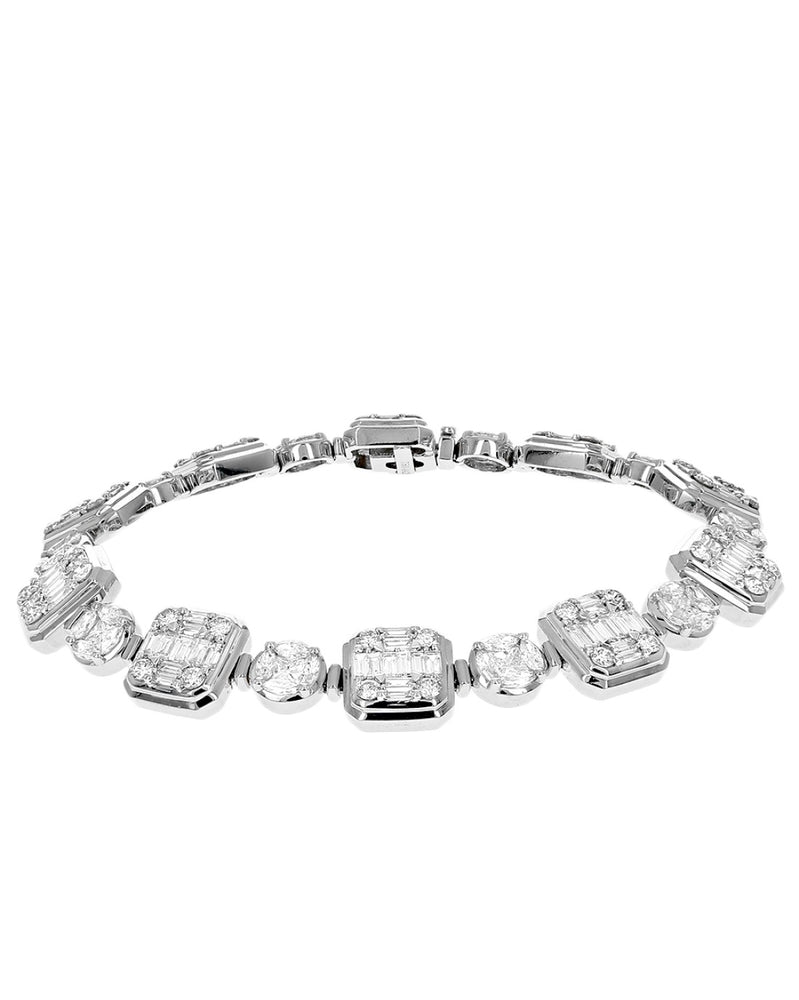 Mixed Cut Diamond Mosaic Link Bracelet in White Gold