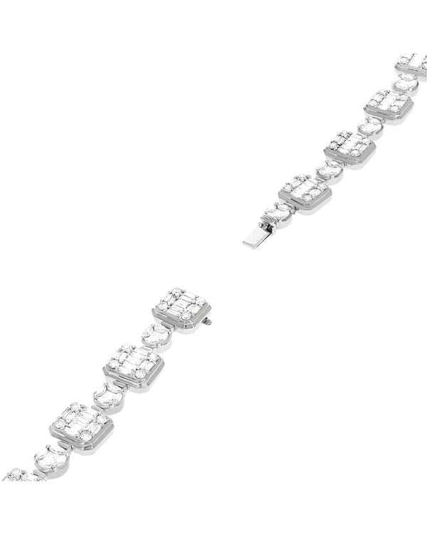 Mixed Cut Diamond Mosaic Link Bracelet in White Gold