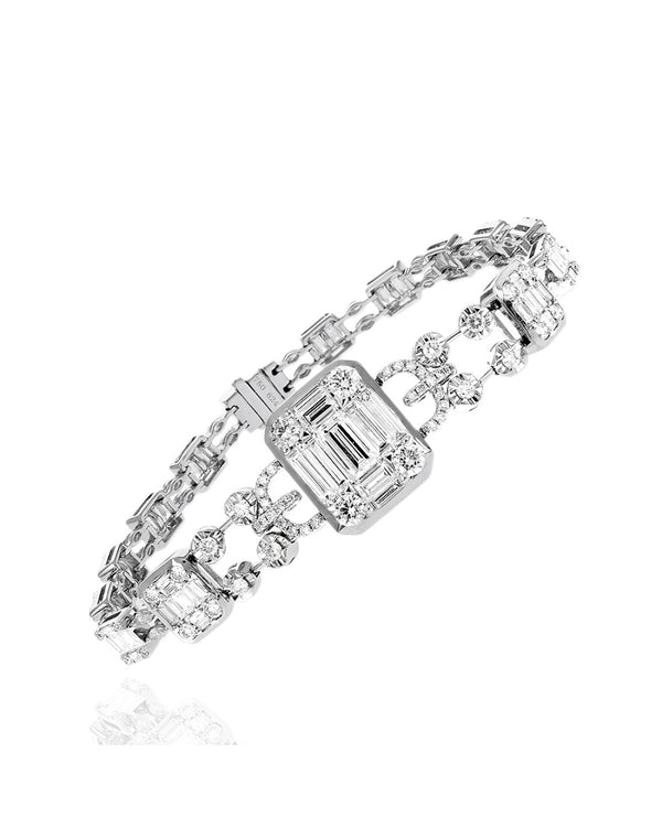 Mixed Cut Diamond Mosaic Station Bracelet in White Gold