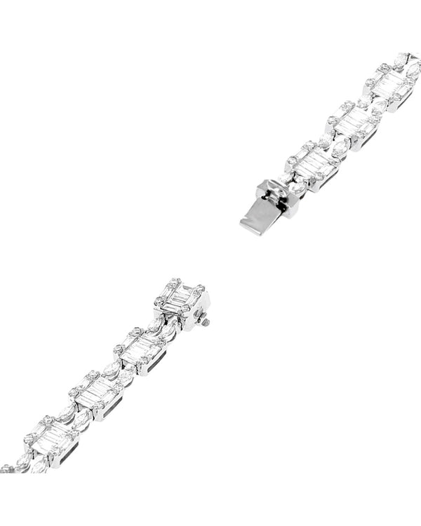 Mixed Cut Diamond Mosaic Station Bracelet in White Gold