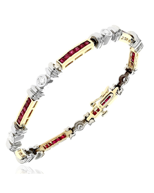 Alternating Ruby and Diamond Inline Bracelet