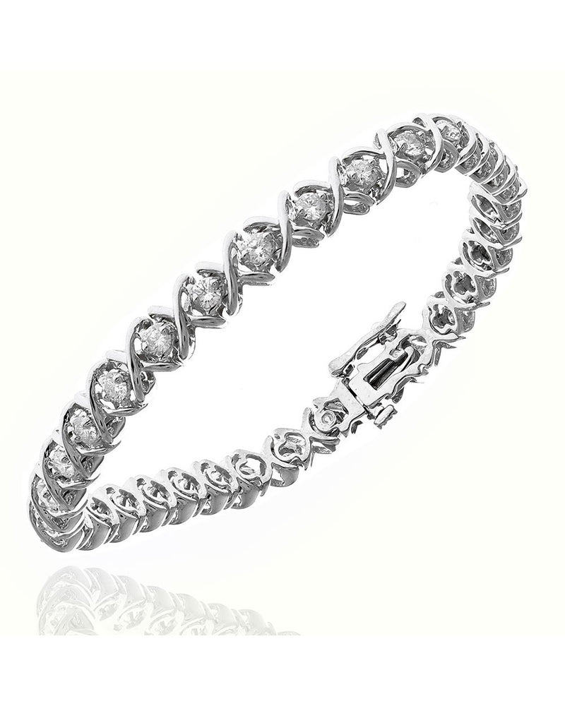 Alternating Diamond X Link Inline Bracelet in White Gold