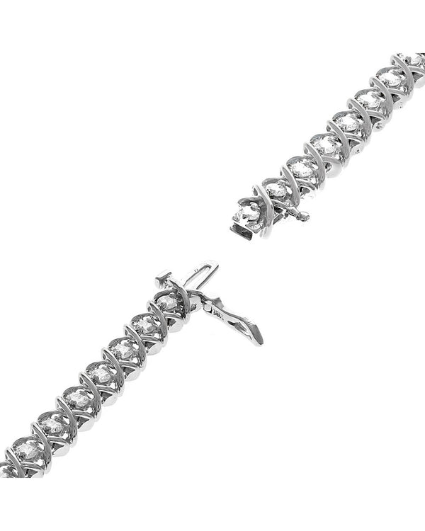 Alternating Diamond X Link Inline Bracelet in White Gold