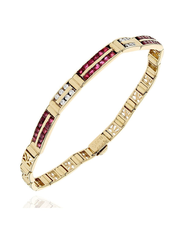 Ruby and Diamond Cut Out Link Bracelet