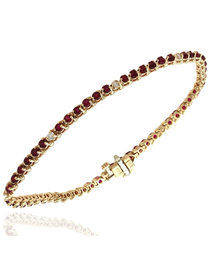 Ruby and Diamond Accent Inline Bracelet in Yellow Gold