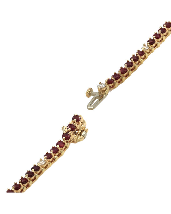 Ruby and Diamond Accent Inline Bracelet in Yellow Gold