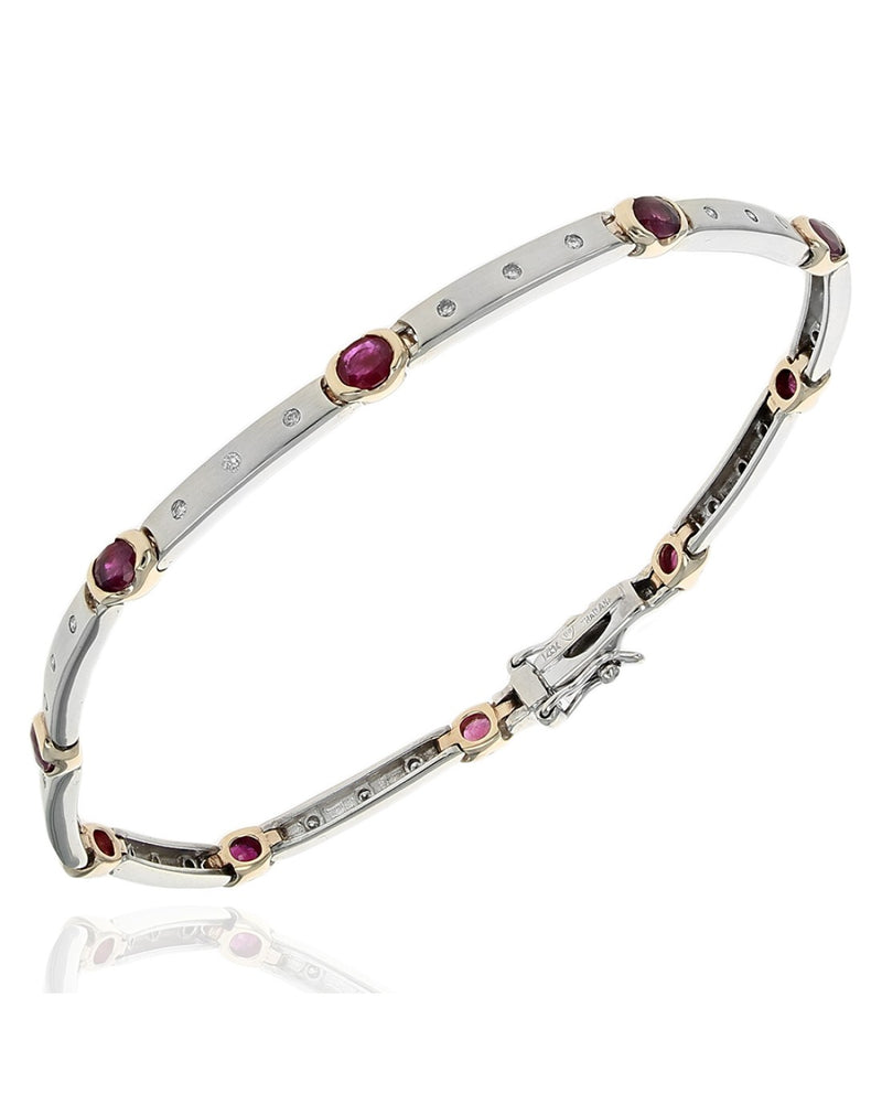 Ruby and Diamond Rectangular Link Bracelet