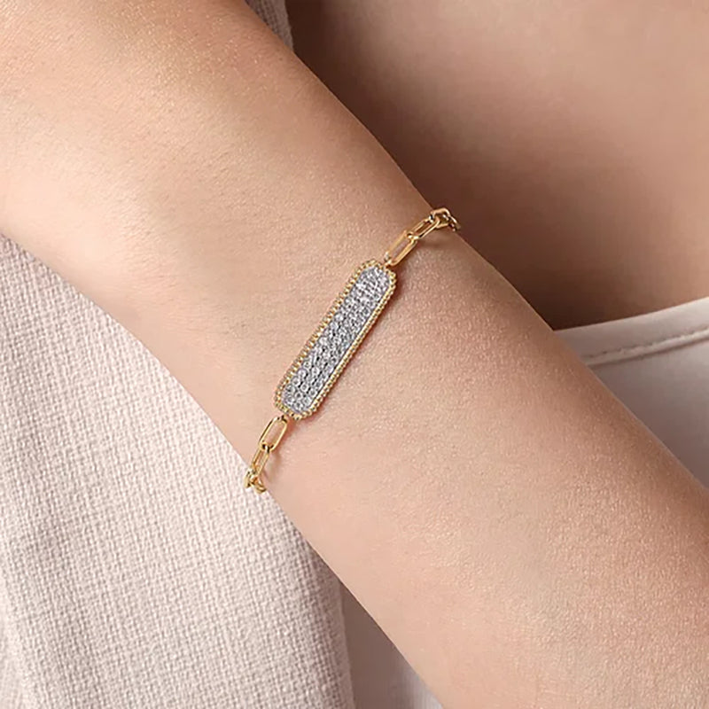Gabriel & Co. Diamond Bar Station Bracelet in Yellow and White Gold