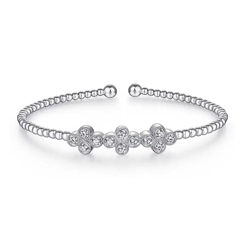 Gabriel & Co. Bujukan Bead Diamond Quatrefoil Bangle in White Gold