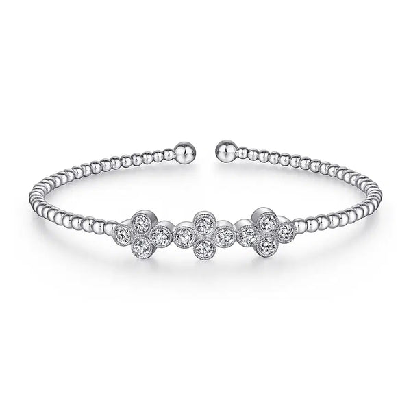 Gabriel & Co. Bujukan Bead Diamond Quatrefoil Bangle in White Gold