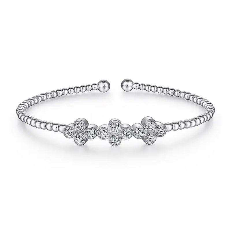 Gabriel & Co. Bujukan Bead Diamond Quatrefoil Bangle in White Gold