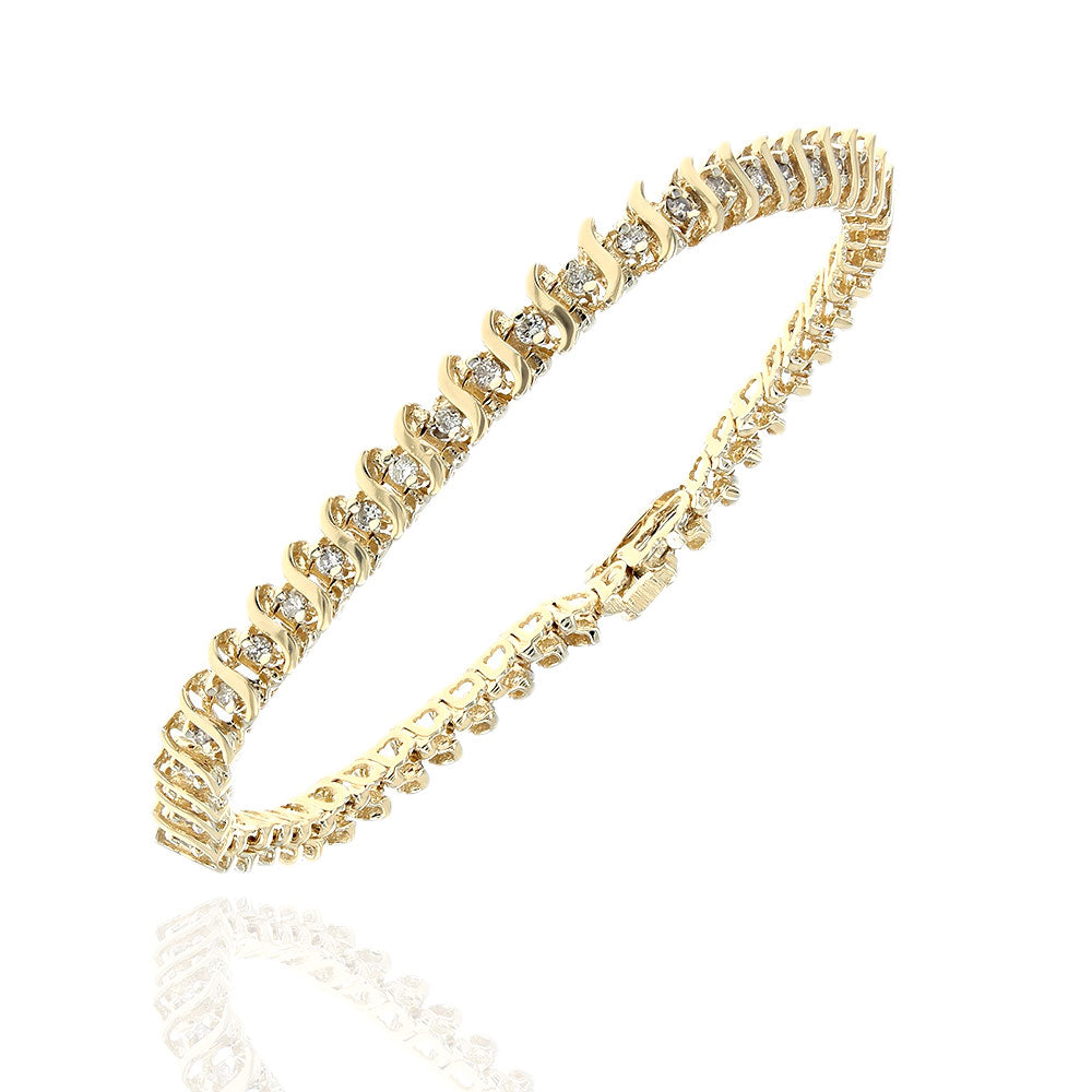 Alternating Diamond S Curve Inline Bracelet in Yellow Gold
