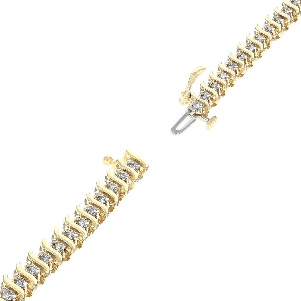 Alternating Diamond S Curve Inline Bracelet in Yellow Gold