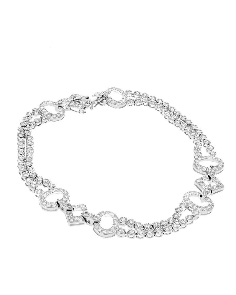 Diamond Double Strand Open Oval and Diamond Station Bracelet