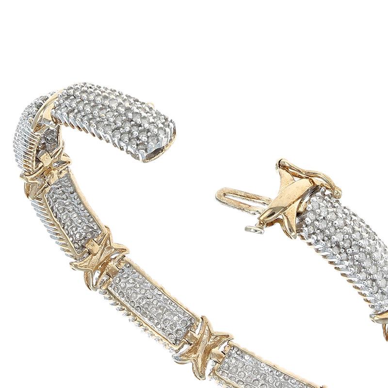 Alternating Pave Diamond X Link Inline Bracelet in White and Yellow Gold