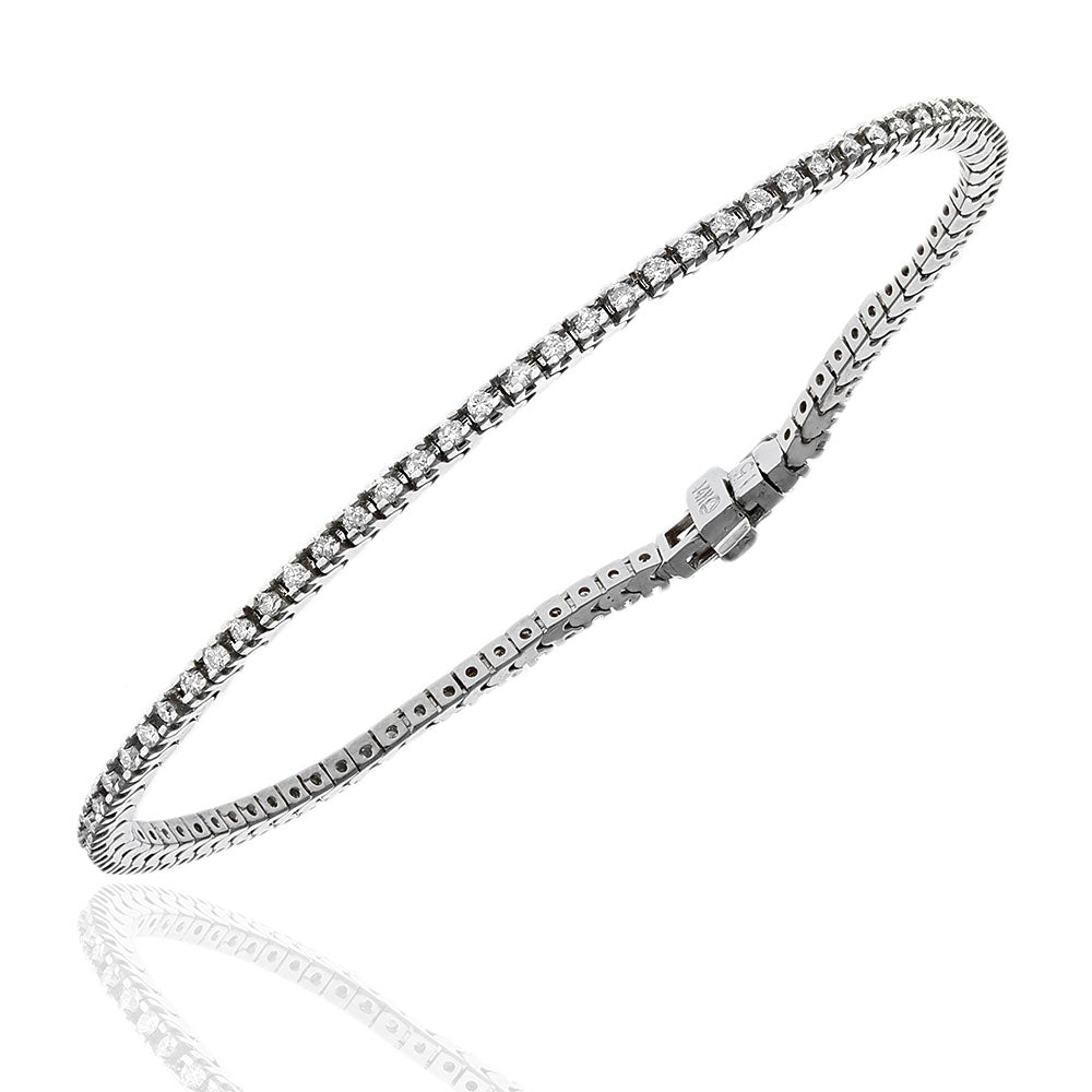 Round Diamond Thin Inline Bracelet in White Gold