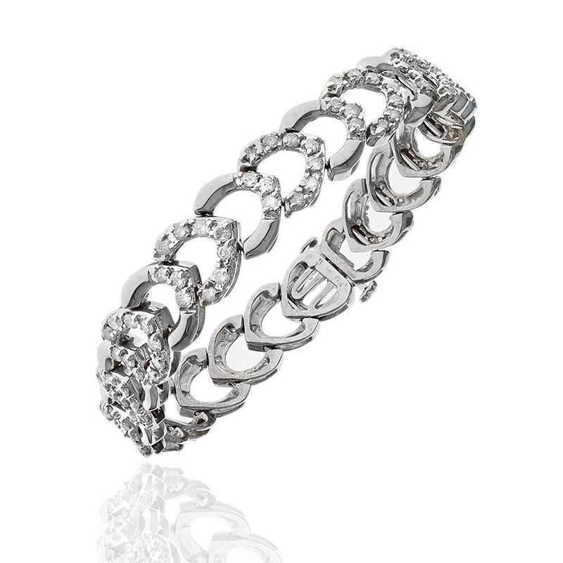 Round Diamond Heart Link Inline Bracelet