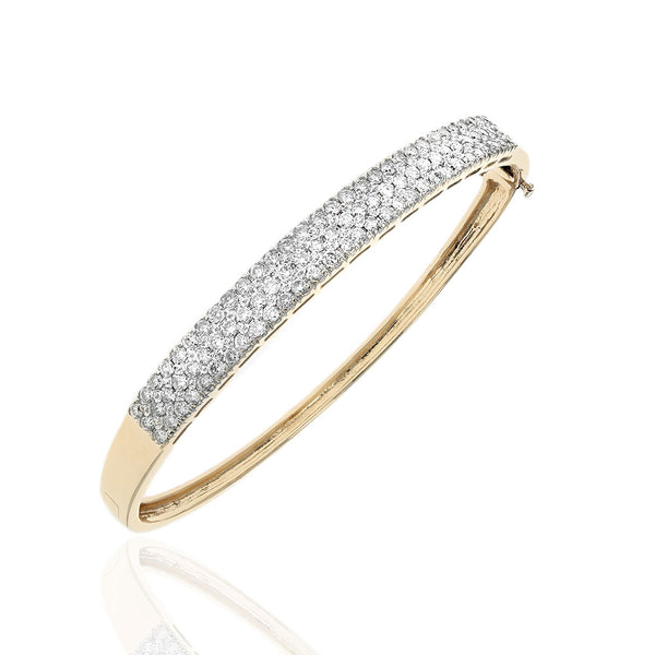 3 Row Diamond Pave Hinged Bangle Bracelet