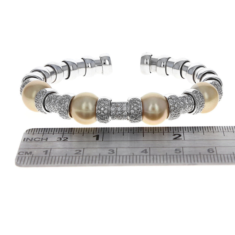 Golden Pearl and Diamond Cuff Bracelet