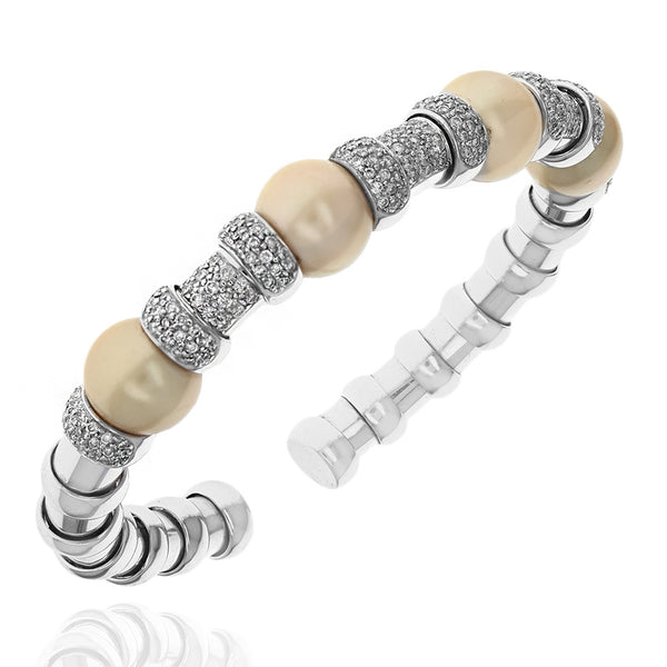 Golden Pearl and Diamond Cuff Bracelet