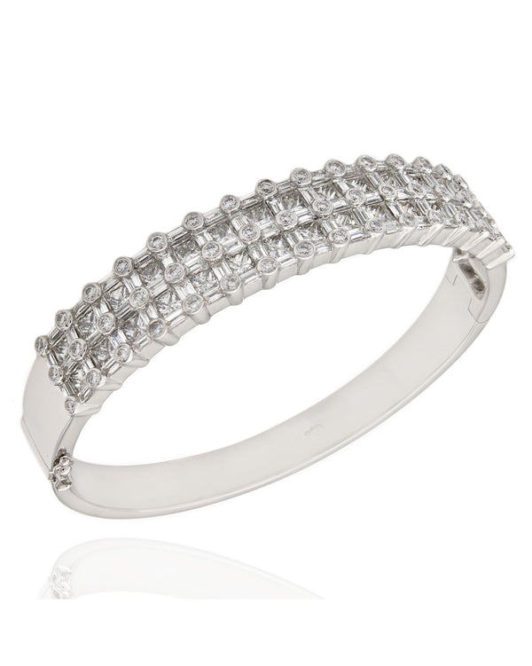 Princess, Round and Baguette Diamond Bangle Bracelet