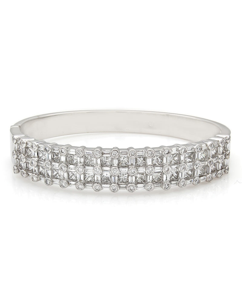 Princess, Round and Baguette Diamond Bangle Bracelet