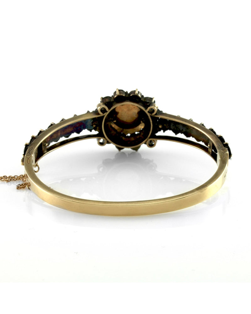 Vintage Garnet & Seed Pearl Bangle Bracelet in 14K Yellow Gold