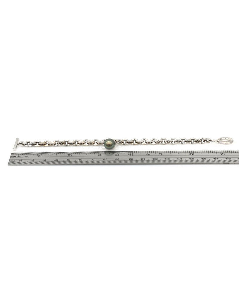 Oval Link Chain Toggle Clasp Bracelet with Tahitian Baroque Pearl