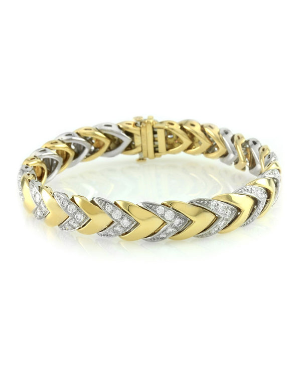 Pave Diamond Bracelet with Chevoron Design in 18K Yellow Gold and Platinum