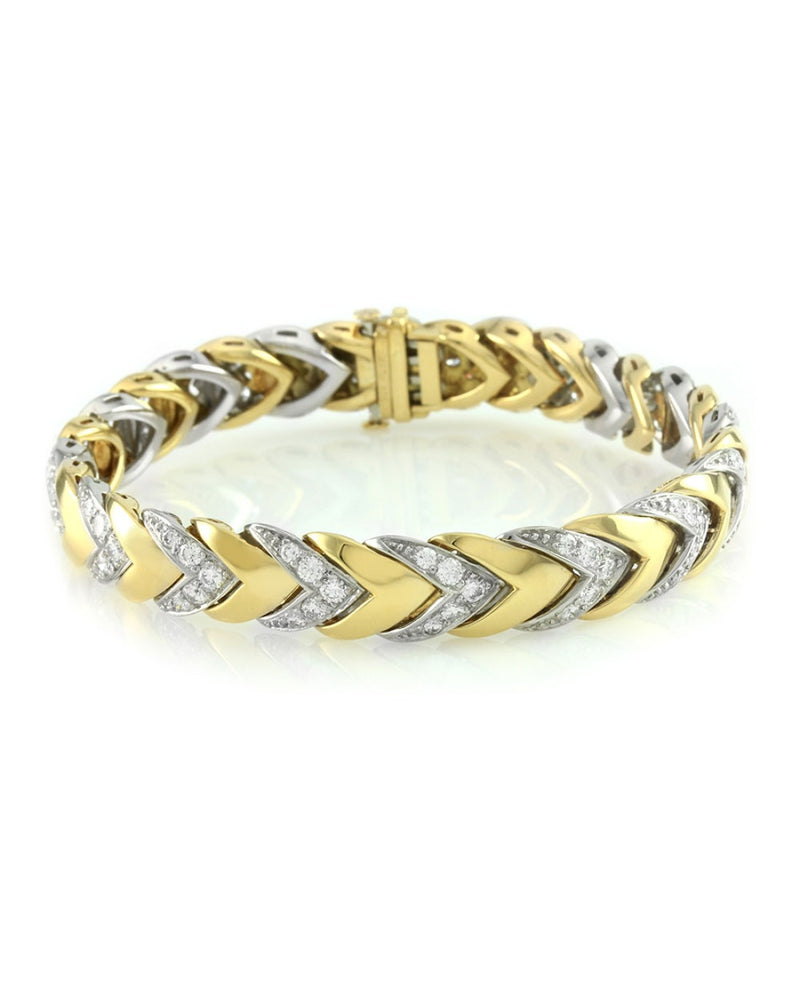 Pave Diamond Bracelet with Chevoron Design in 18K Yellow Gold and Platinum