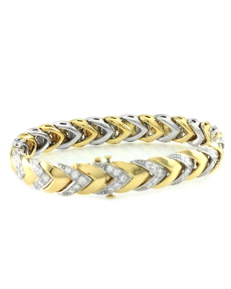 Pave Diamond Bracelet with Chevoron Design in 18K Yellow Gold and Platinum