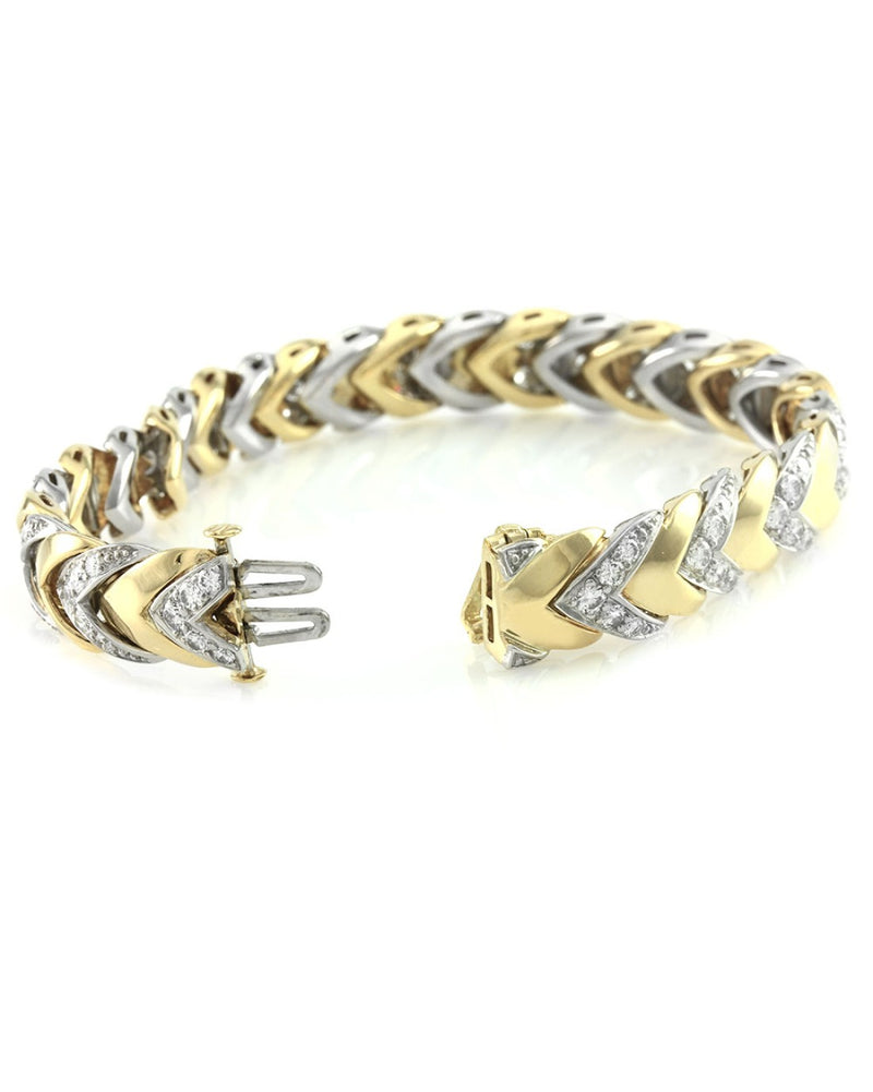 Pave Diamond Bracelet with Chevoron Design in 18K Yellow Gold and Platinum