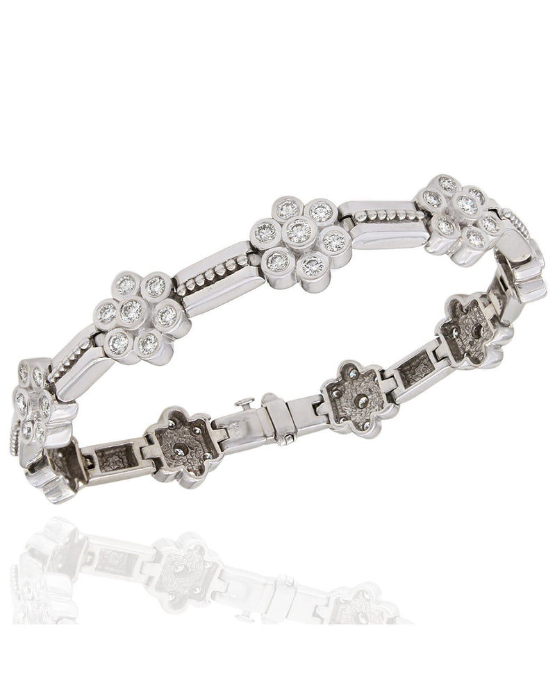 Alternating Diamond Flower and Rectangular Link Bracelet