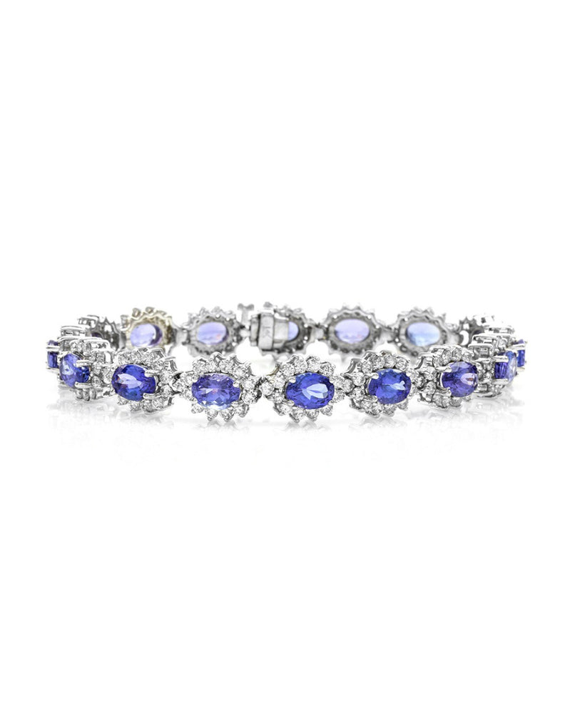 Tanzanite & Diamond Halo Bracelet in 14K White Gold