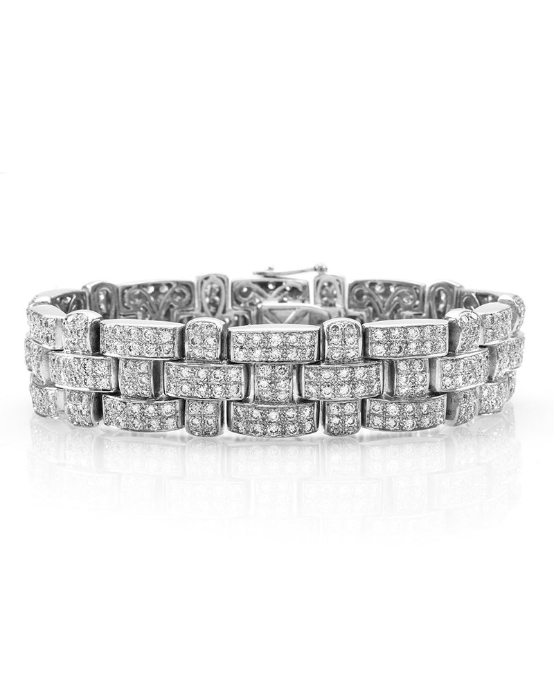 Pave Diamond Basket Weave Bracelet in 18K White Gold