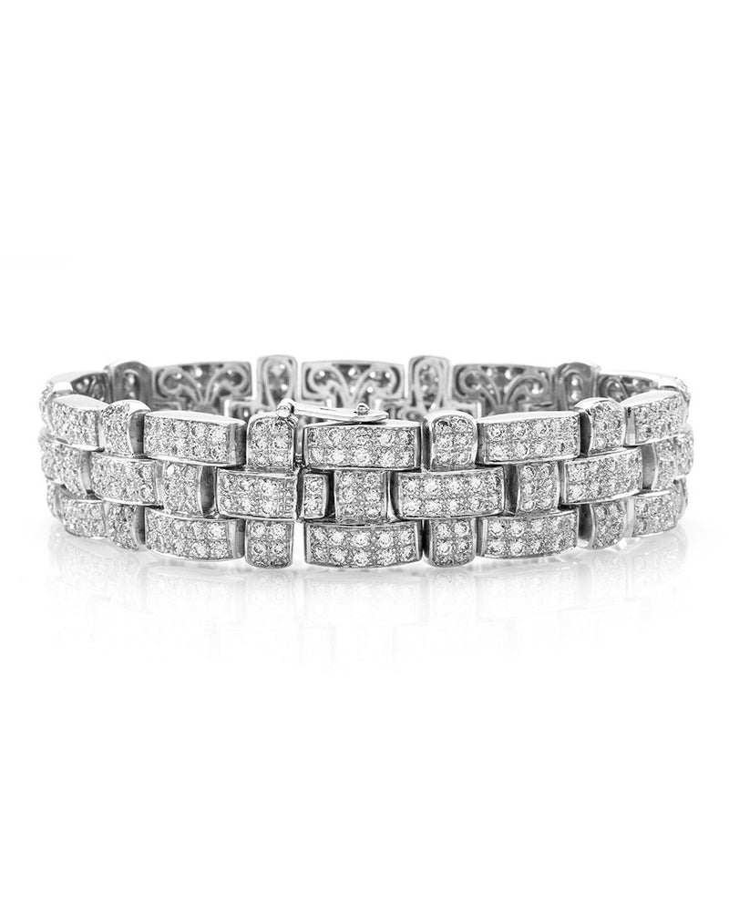 Pave Diamond Basket Weave Bracelet in 18K White Gold