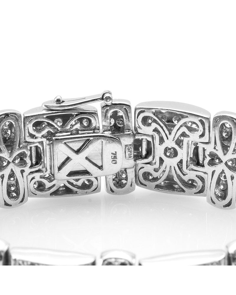 Pave Diamond Basket Weave Bracelet in 18K White Gold