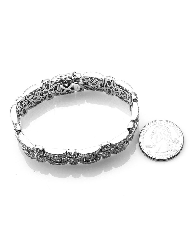 Pave Diamond Basket Weave Bracelet in 18K White Gold