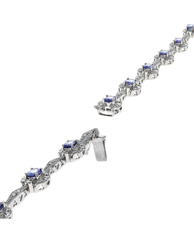 Oval Tanzanite and Round Diamond Flower Motif Bracelet