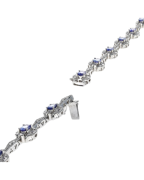 Oval Tanzanite and Round Diamond Flower Motif Bracelet